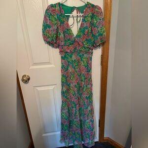 Esperanza Floral Puff Sleeve Midi Dress